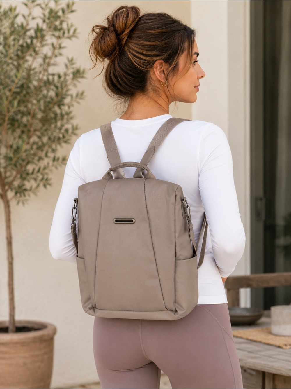 NEW Convertible Backpack Crossbody Bag Taupe Rear Open Lightweight Travel Purse